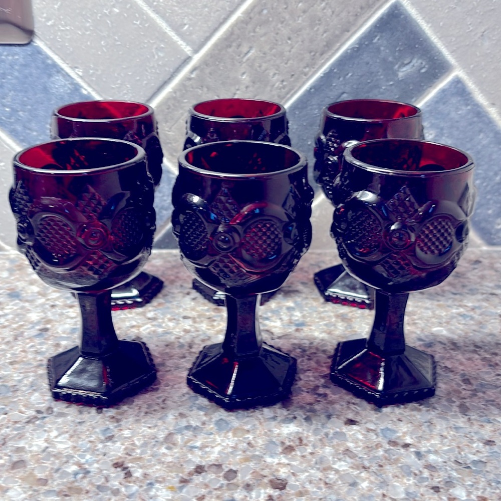 Set of 6 Avon Ruby Red Cape Cod Wine Glasses